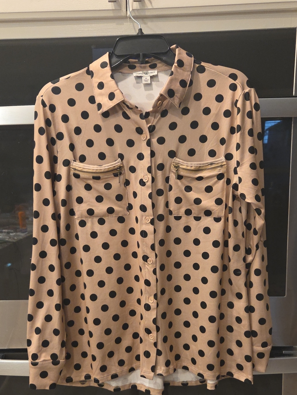 Polka Dot Button-Front Shirt Beige/Black